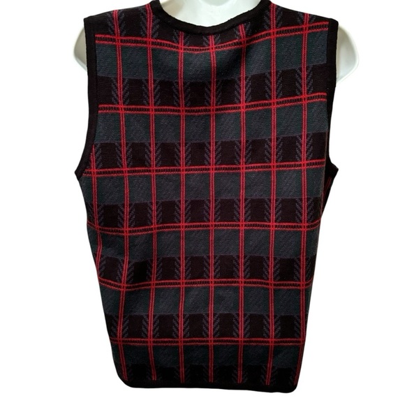 VTG Button Up Plaid Sweater Vest Sz M Gold Buttons Green Red Black Crystal Kobe - Picture 2 of 7